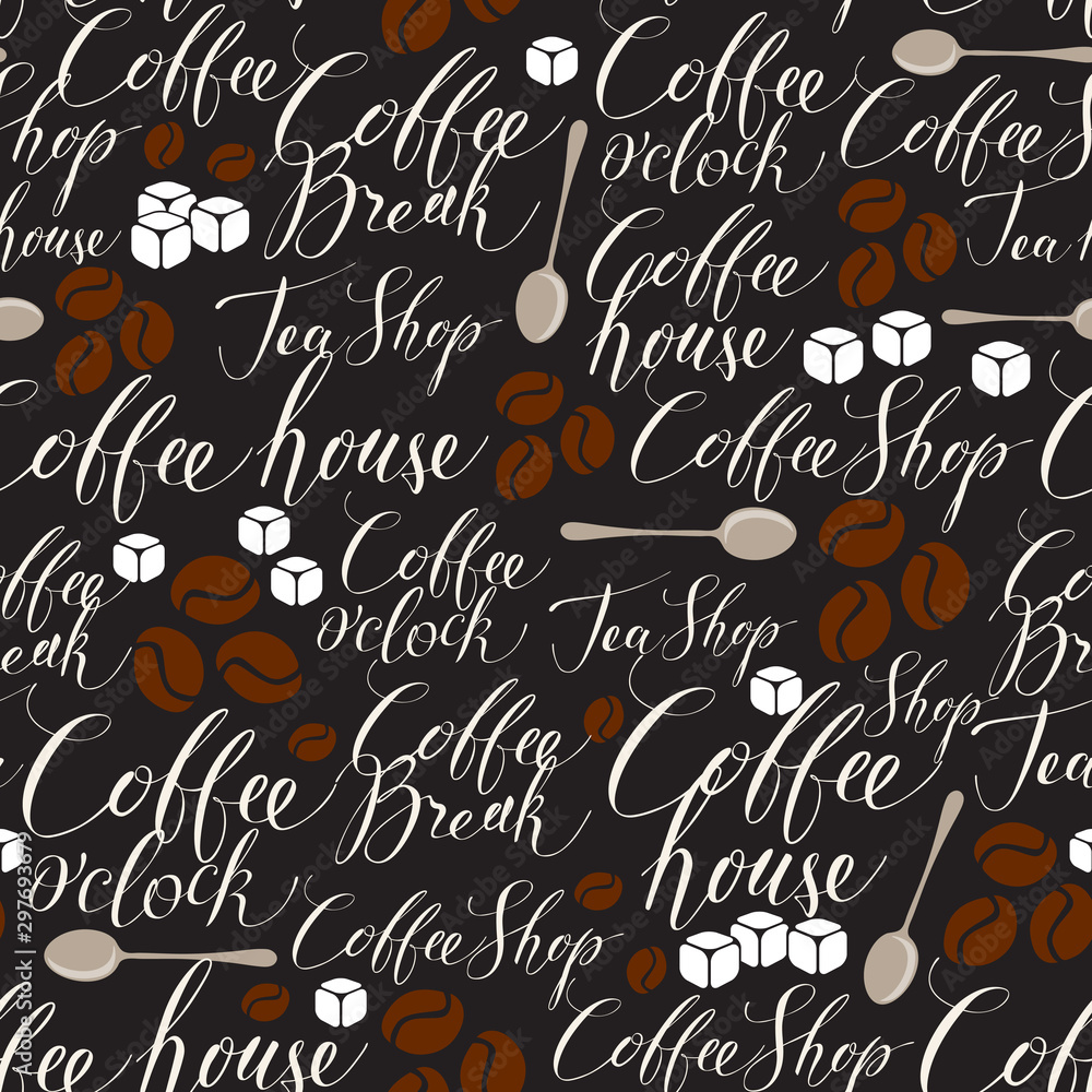 Aufkleber vector seamless pattern on tea and coffee theme in retro style. repeatable background with coffee be
