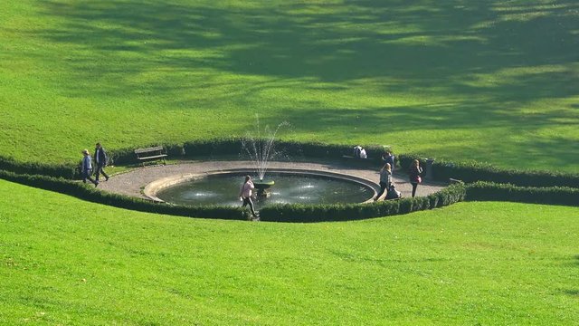 UKRAINE, Uman - October 19, 2019:  Seven-jet Fountain in Sofievsky Park, Uman, Ukraine