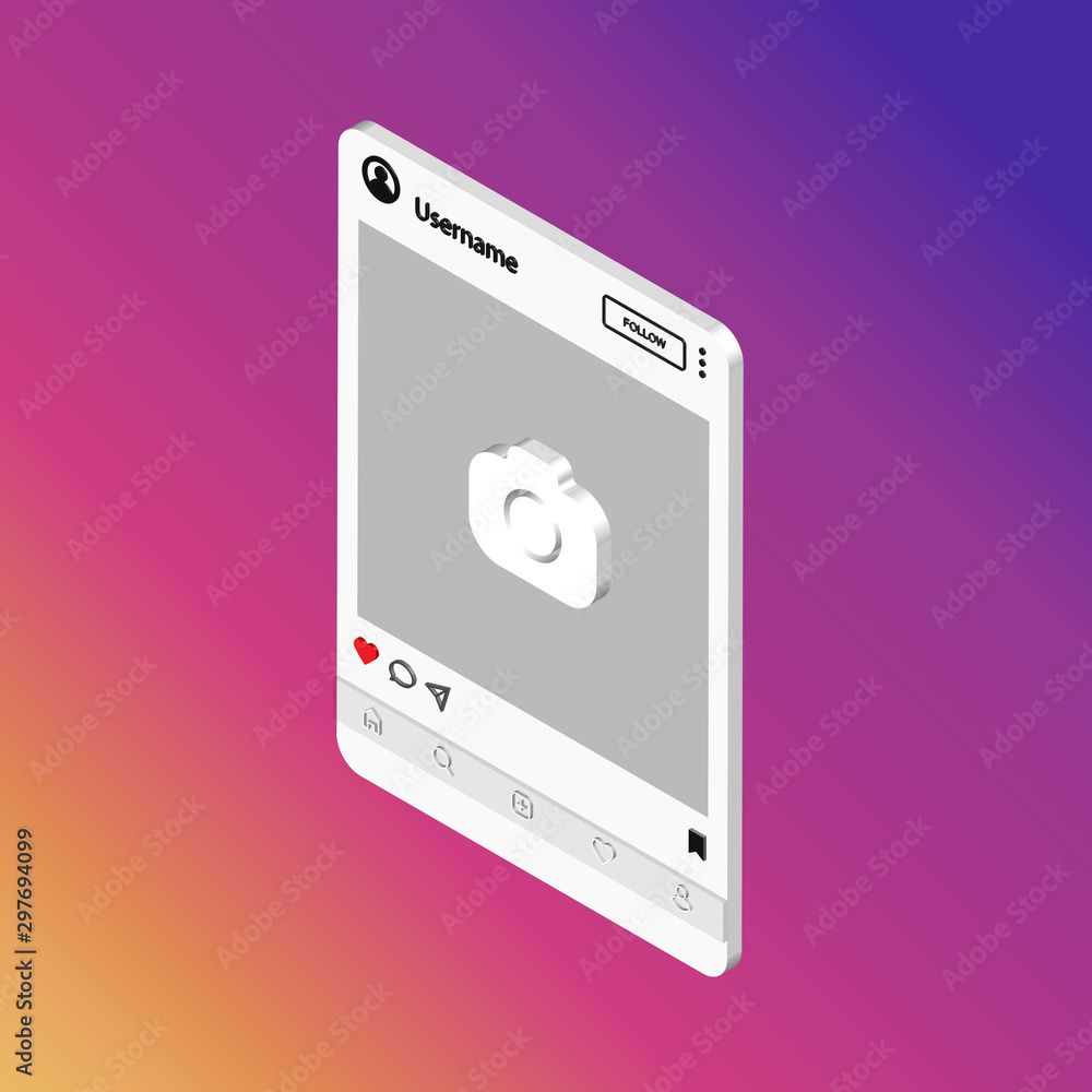 Aufkleber vector social networks mock up. interface template for mobile app. isometric design photo frame vect