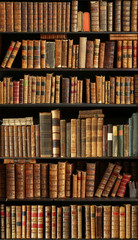 old books on wooden shelf