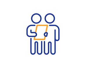 Contract application sign. Survey line icon. Agreement document symbol. Colorful outline concept. Blue and orange thin line survey icon. Vector