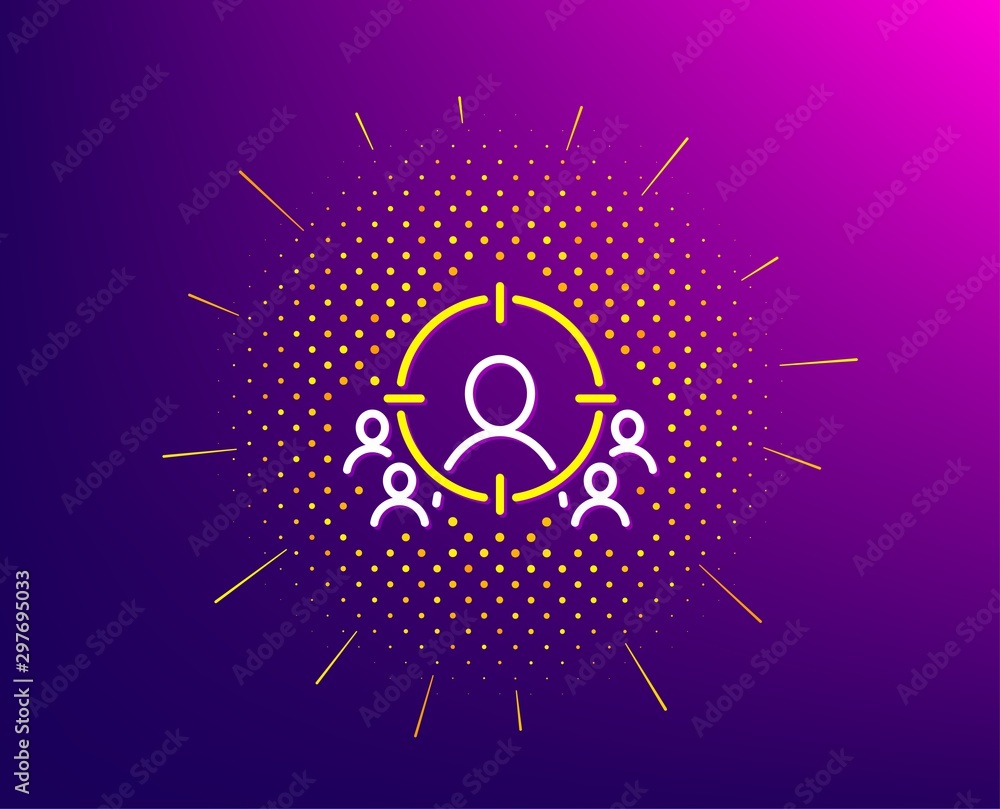 Poster business targeting line icon. halftone pattern. marketing target strategy symbol. aim with people si