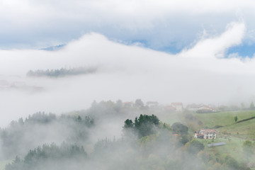 foggy morning at basque countryside