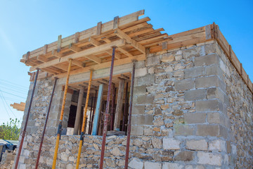 Construction site of a new rustic house building