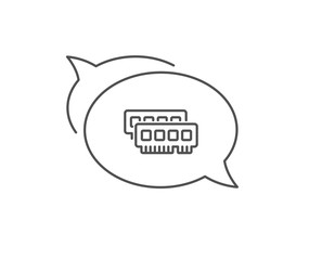 Ram line icon. Chat bubble design. Computer random-access memory component sign. Outline concept. Thin line ram icon. Vector