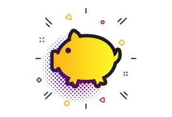 Piggy sign icon. Halftone dots pattern. Pork symbol. Classic flat piggy icon. Vector