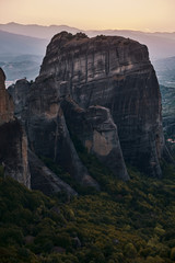 landscape image of Meteora Greece at sunset
