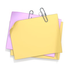 Blank sticky note with paperclip 3D