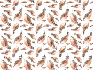 Watercolor had drawn seamless feather bird wing boho hippie ethnic authentic brown patter background