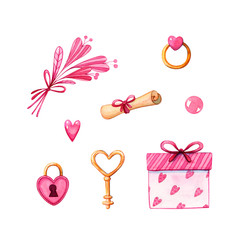 lock, key, gift, love message and flowers