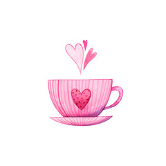 pink coffee or tea cup with heart shaped steam