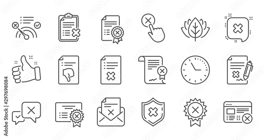 Poster reject line icons. decline, cancel and dislike. disapprove linear icon set. quality line set. vector