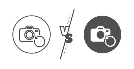 Backup data sign. Versus concept. Recovery photo camera line icon. Restore information symbol. Line vs classic recovery photo icon. Vector