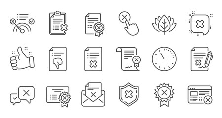 Reject line icons. Decline, Cancel and Dislike. Disapprove linear icon set. Quality line set. Vector