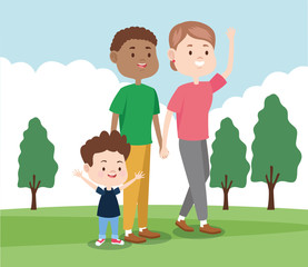 Obraz na płótnie Canvas cartoon happy family with little kid, colorful design