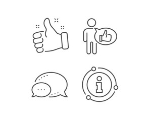 Like line icon. Chat bubble, info sign elements. Thumbs up sign. Positive feedback, social media symbol. Linear like outline icon. Information bubble. Vector