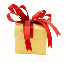 Red gift box isolated on white background.