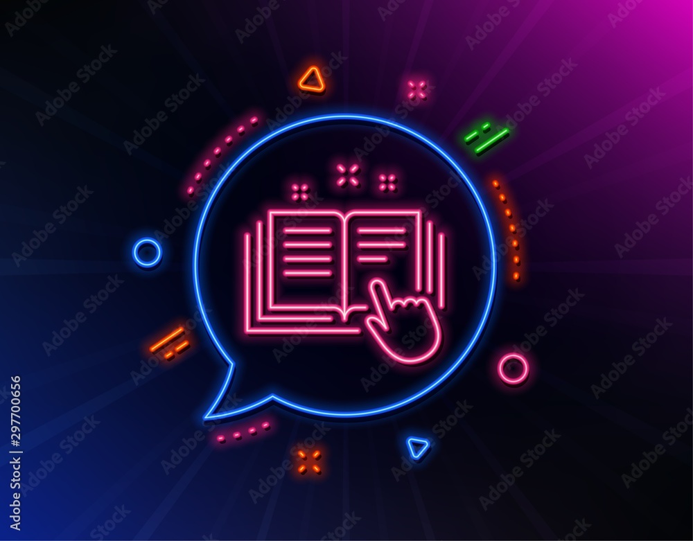 Poster technical documentation line icon. neon laser lights. instruction sign. glow laser speech bubble. ne