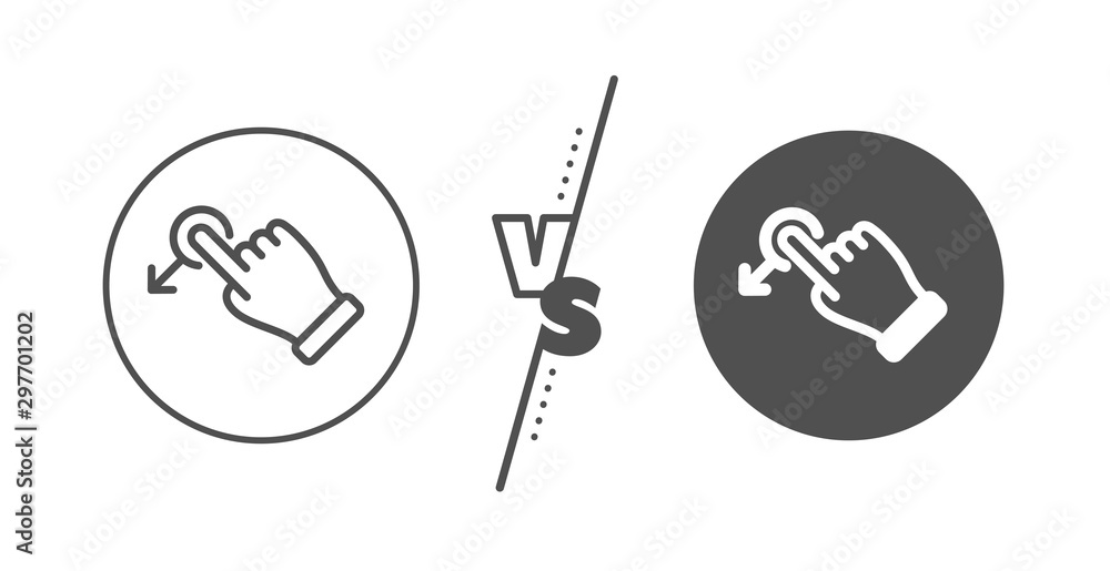 Poster slide arrow sign. versus concept. drag drop gesture line icon. swipe action symbol. line vs classic 