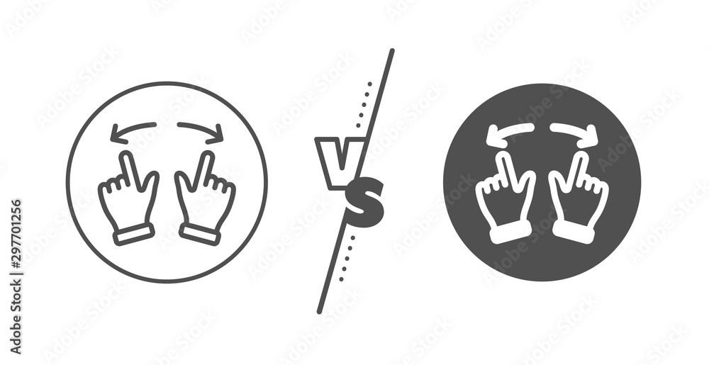 Poster slide arrow sign. versus concept. move gesture line icon. swipe action symbol. line vs classic move 
