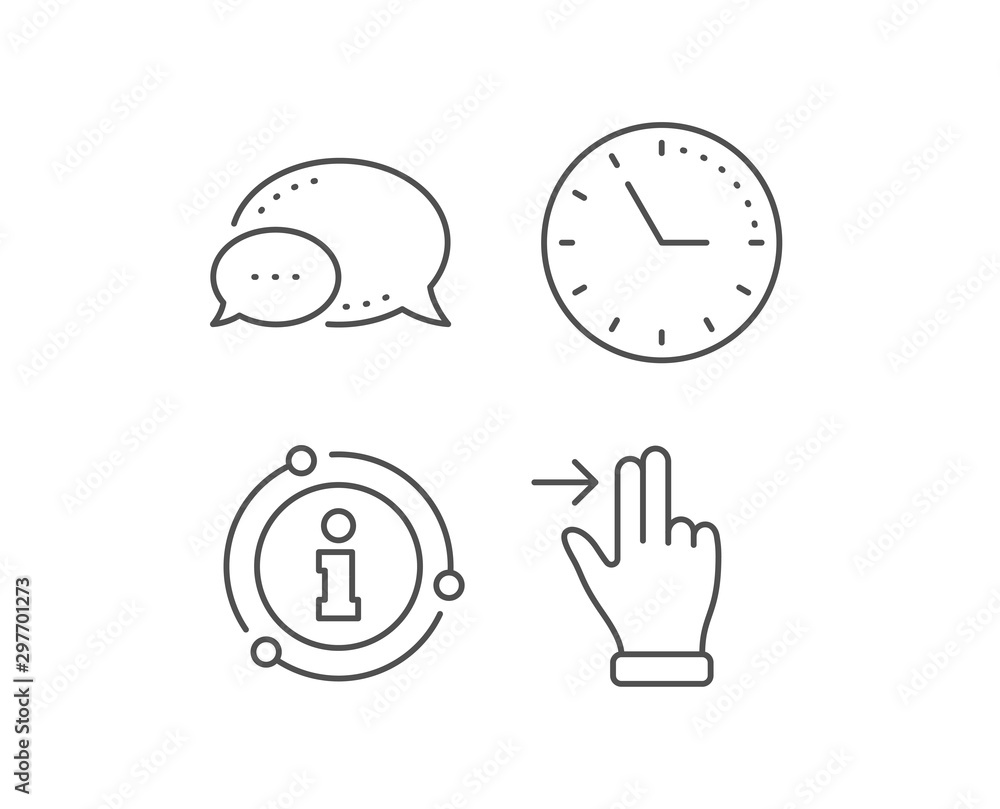 Poster touchscreen gesture line icon. chat bubble, info sign elements. slide right arrow sign. swipe action