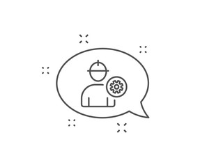 Worker line icon. Chat bubble design. Engineer Profile with cogwheel sign. Male Person silhouette symbol. Outline concept. Thin line engineer icon. Vector
