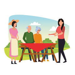 avatar old couple and woman in a picnic time