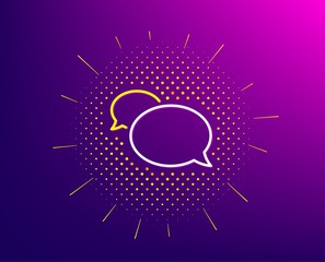 Messenger line icon. Halftone pattern. Speech bubble sign. Chat message symbol. Gradient background. Messenger line icon. Yellow halftone pattern. Vector