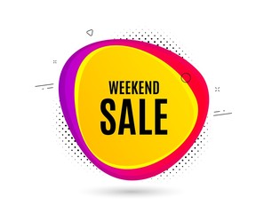 Weekend Sale. Banner text shape. Special offer price sign. Advertising Discounts symbol. Geometric vector banner. Weekend sale text. Gradient shape badge. Halftone pattern. Vector