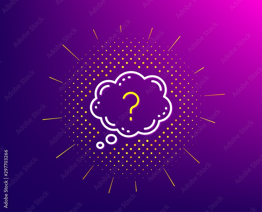 Poster question mark line icon. halftone pattern. quiz chat bubble sign. gradient background. question mark