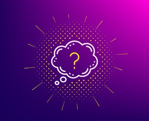 Question mark line icon. Halftone pattern. Quiz chat bubble sign. Gradient background. Question mark line icon. Yellow halftone pattern. Vector