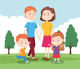 Obraz na płótnie Canvas cartoon happy family with their kids, colorful design