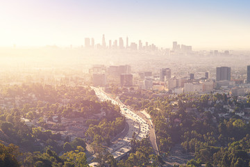 Los Angeles at foggy sunrise - obrazy, fototapety, plakaty