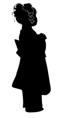 silhouette of girl in a Japanese Kimono dress isolated with transparent background