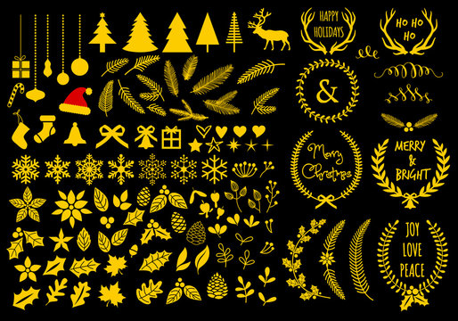 Gold Christmas design elements, vector set