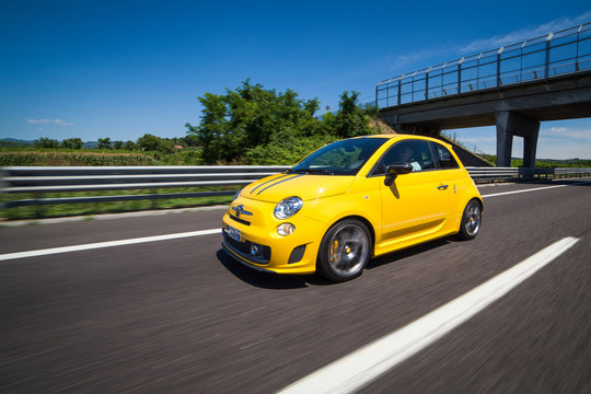 Verona, Italy July 16, 2016: Photo of Fiat Abarth 500 695 Tributo Ferrari. The 695 differs substantially from 500 for the aggressive appearance 