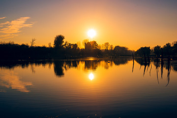 sunset over the lake