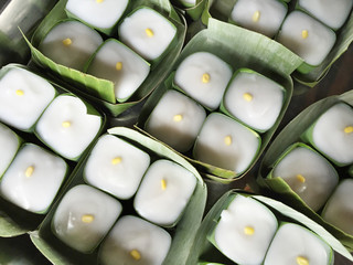 Thai snacks (ka-nom) displayed for sale, Bangkok.