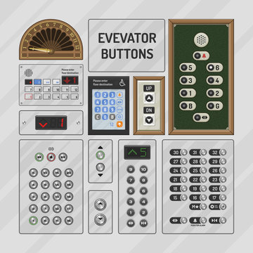 Elevator buttons vector lift metal push button on control panel numbers in business office building illustration set of moving up down level at hotel isolated on background