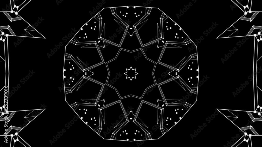 Aufkleber black-white abstract animated background. kaleidoscope patterns. 3d rendering