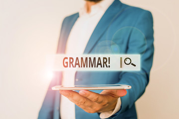Conceptual hand writing showing Grammar. Concept meaning whole system structure language syntax and...
