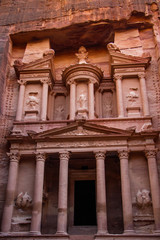 Famous sandstone curved architecture of Tresury in Petra in Jordan