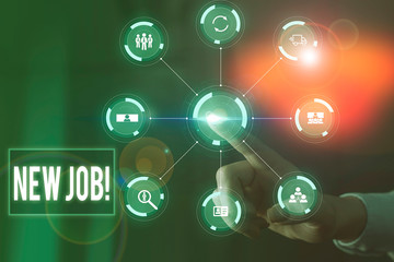 Word writing text New Job. Business photo showcasing recently having paid position of regular employment Picture photo system network scheme modern technology smart device