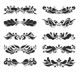 Ornate scroll and decorative design elements. Vintage Vignette Borders Set. Calligraphic Vector illustration isolated.