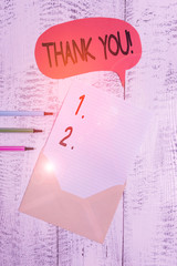 Conceptual hand writing showing Thank You. Concept meaning polite expression used when...