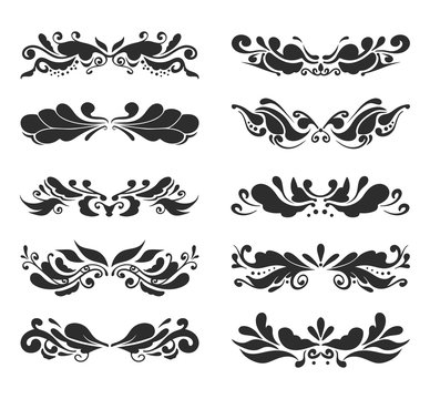 Ornate scroll and decorative design elements. Vintage Vignette Borders Set. Calligraphic Vector illustration isolated.