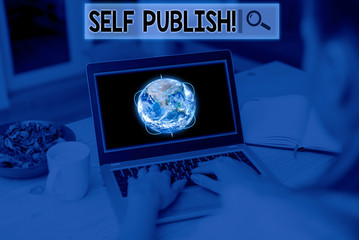 Text sign showing Self Publish. Business photo showcasing writer publish piece of ones work...