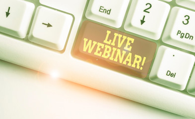 Text sign showing Live Webinar. Business photo text presentation lecture or seminar transmitted...
