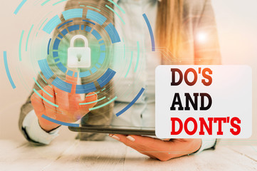 Word writing text Do S And Don tS. Business photo showcasing Rules or customs concerning some...