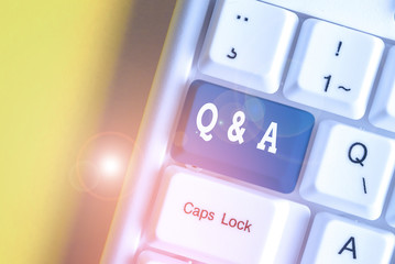 Text sign showing Q And A. Business photo showcasing a period of time or an occasion when someone...